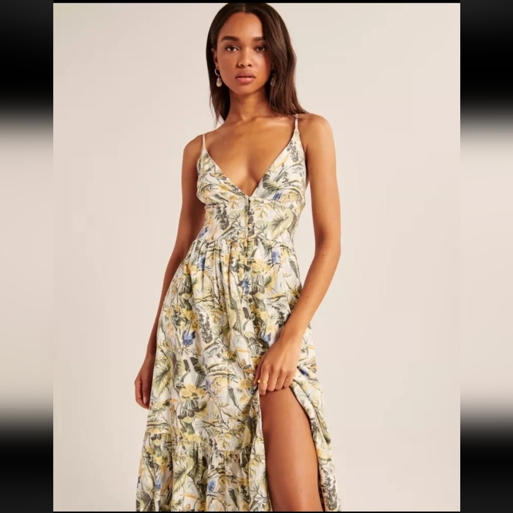 Abercrombie & Fitch Floral Maxi Dress in Cream, Yellow & Blue